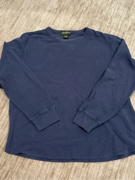 Eddie Bauer Blue Waffle Knit Crew Neck Long Sleeve - Picture 1 of 4